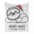 thumbnail image 1 of Sloth Soft Flannel Fleece Throw Blanket, Smiling Animal Christmas Hat Merry Xmas and Happy New Year Celebration, Cozy Plush for Indoor and Outdoor Use, 70" x 90", Grey Red Black, by Ambesonne, 1 of 6