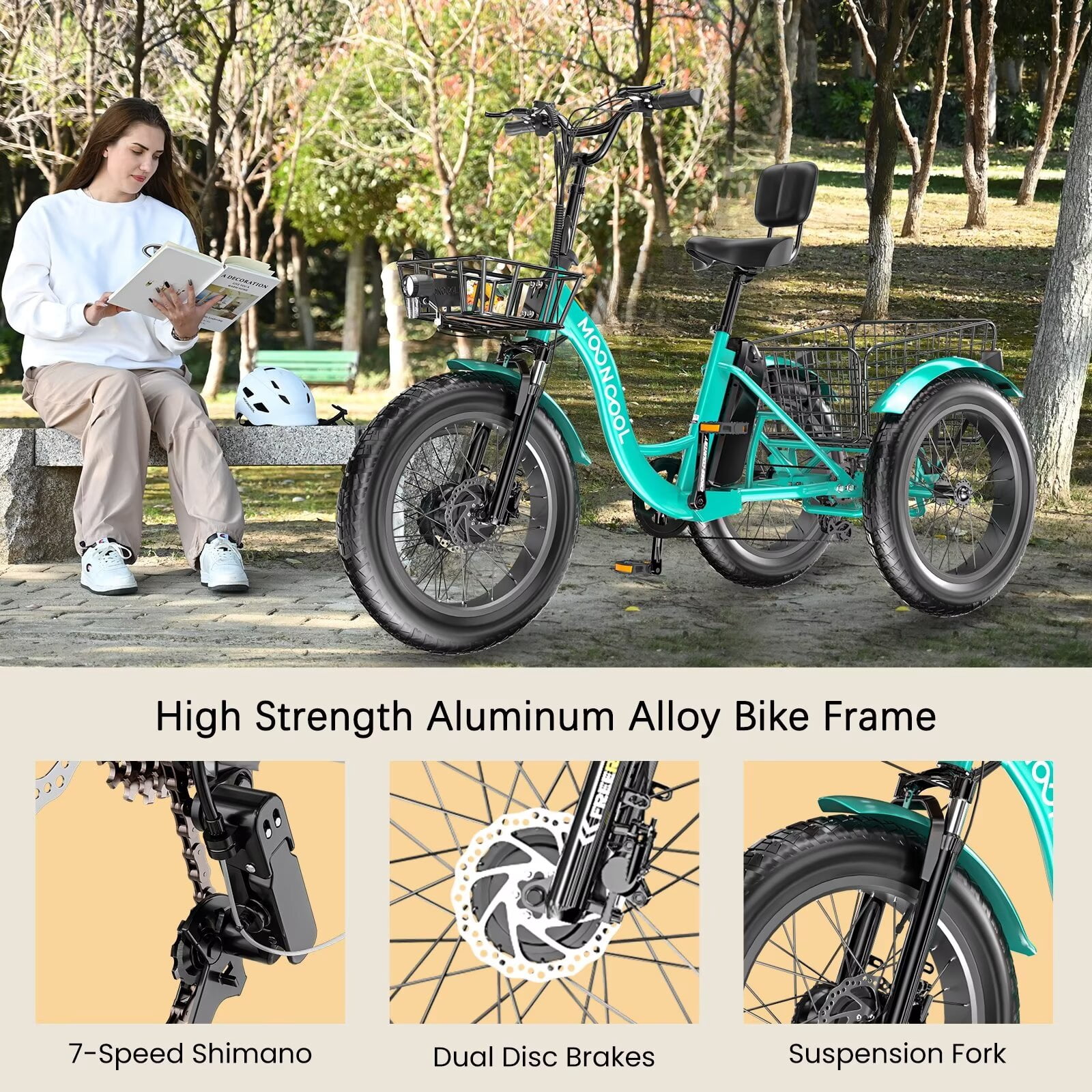 Lilypelle Electric Tricycle for Adults, 45miles Long Range, 500W(Peak Power 750W) 48V 15AH Step-Thru Electric Trike, with 20"x4" Fat Tire & rearview mirror
