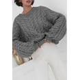 thumbnail image 2 of PRETTYGARDEN Womens Sweaters Spring 2025 Cable Knit Long Sleeve Crewneck Oversized Sweater Chunky Pullover Loose Outfits, 2 of 8