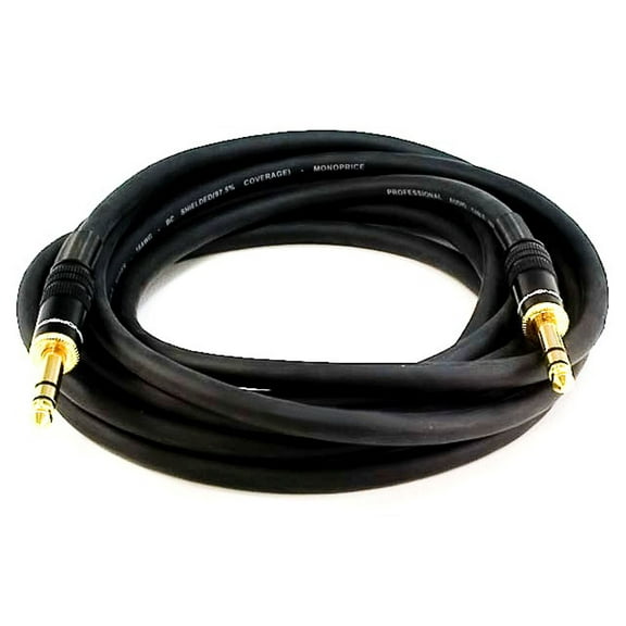 Monoprice Premier Series 1/4 Inch (TRS) Male to Male Cable Cord - 15 Feet - Black | 16AWG (Gold Plated)