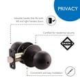 thumbnail image 5 of Matte Black Ball Privacy Door Knob, Bed and Bath Interior Lock, 2-Way Latch, 5 of 12