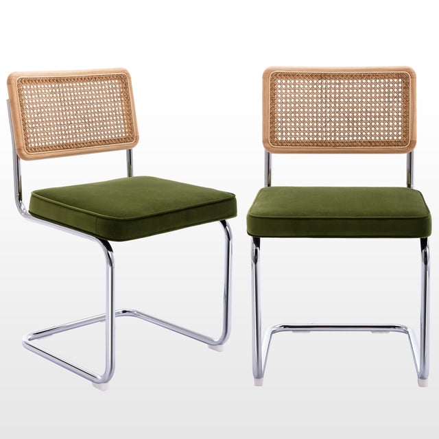 Sillas de comedor Zesthouse de ratán natural, juego de 2 unidades, color verde oliva