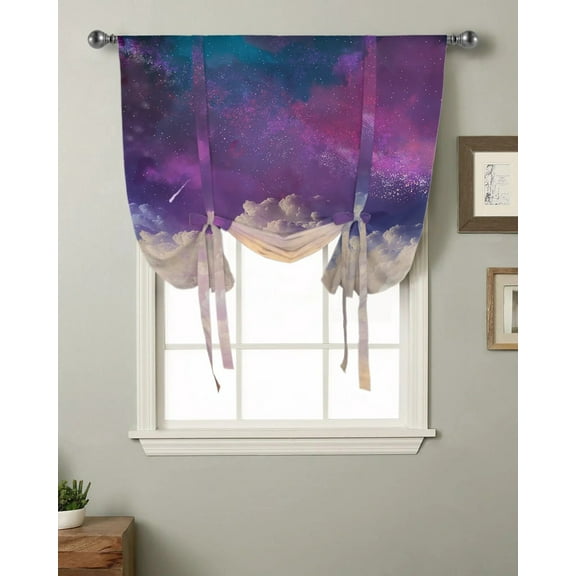 Sky Clouds Night Sky Curtain for Living Room Kitchen Tie-up Short Curtains Adjustable Rod Pocket Drapes