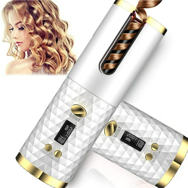 Dicasser Automatic Curling Iron Cordless Automatic Hair Curler with 6  Temperatures and Timers Wave Ceramic Portable Hair Curler Fast Heating Hair  Curling Wand Rechargeable Styling Tools(White) 