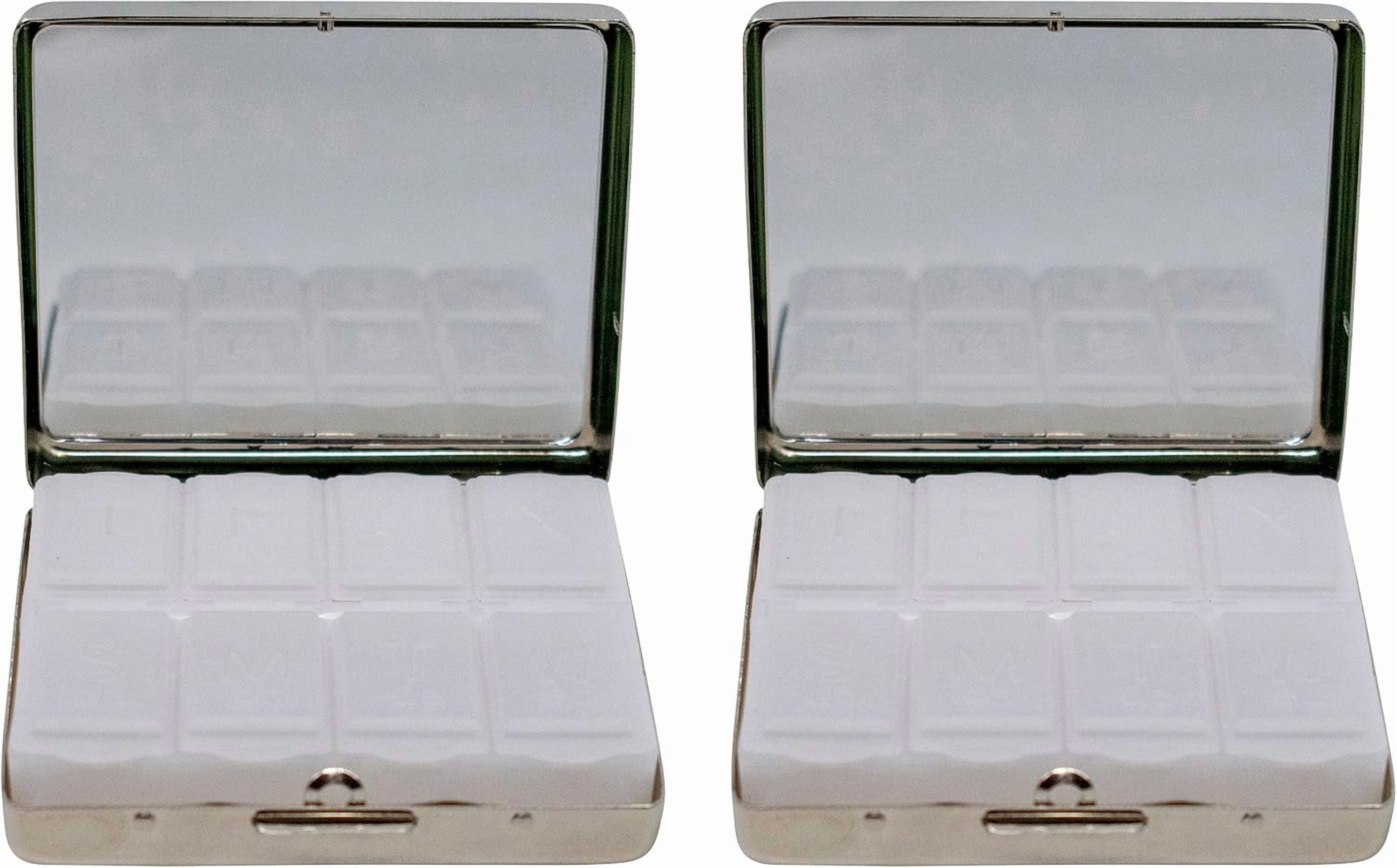 Set of 2 Metal-Plated Weekly (7-Day) Pill Box Case & Portable Medicine Organizer (Silver Victorian)