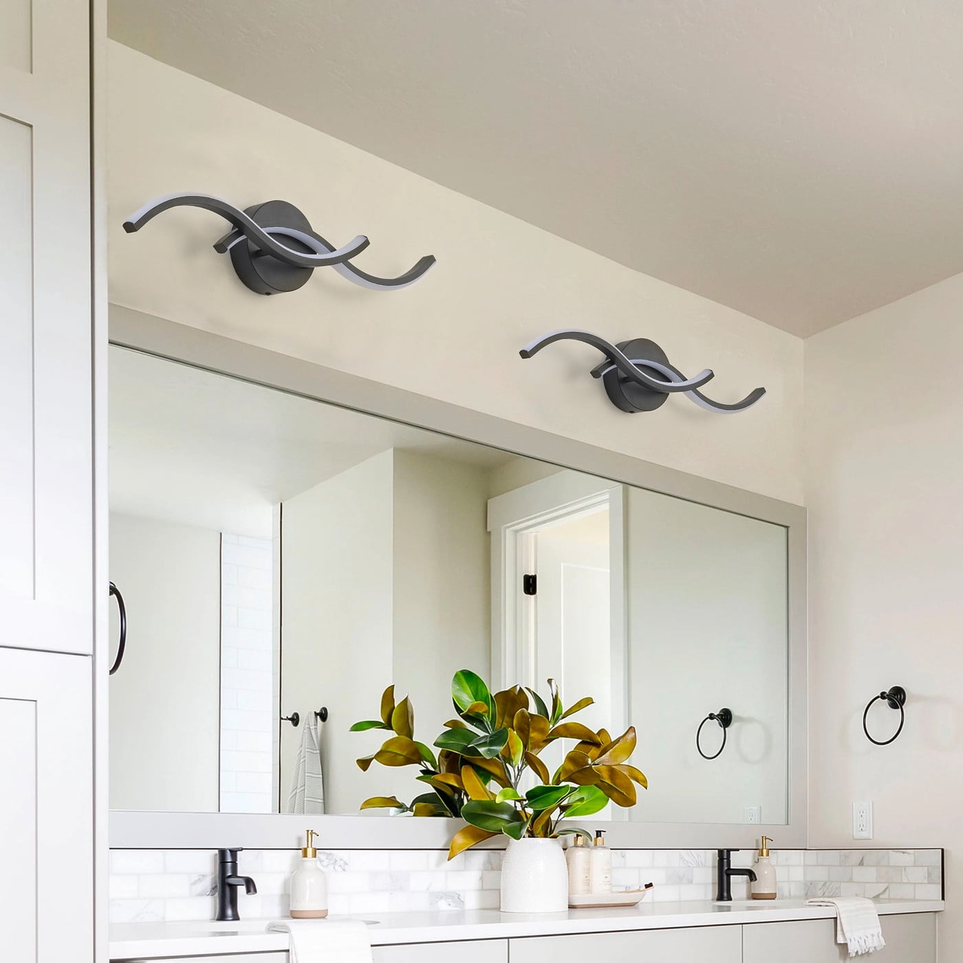 Modern LED Vanity Light Fixture Classic Bathroom Linear Wall Sconce Over the Mirror Black Geometric Vanity Lighting