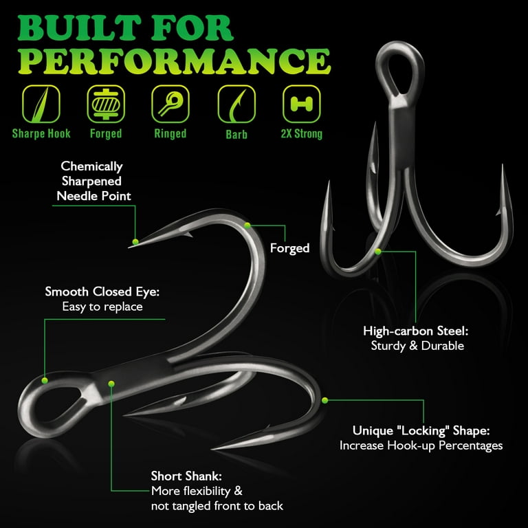 Fishing Treble Hooks #4 Outward Point 3X Strong Triple Hooks for Freshwater  Saltwater Lures 50PCS