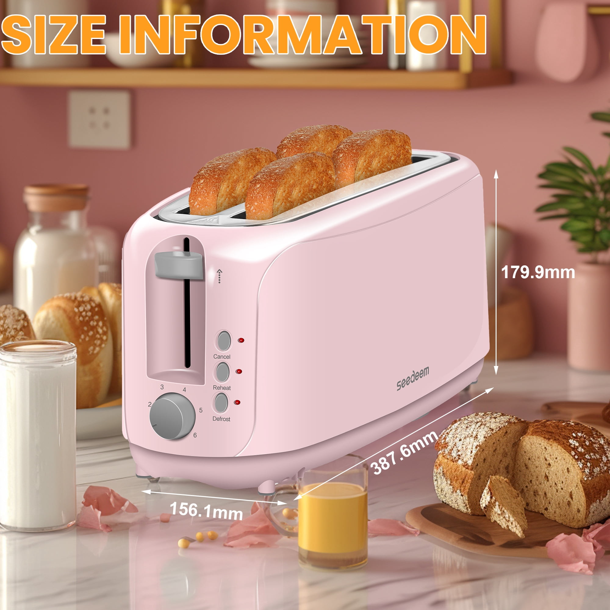 【Ultra-Slim Space-Saving】4-Slice Long Slot Toaster, Dual 10-Inch Slots, 6 Shade Settings with Cancel/Reheat/Defrost, Removable Crumb Tray, Easy to Store Vertically