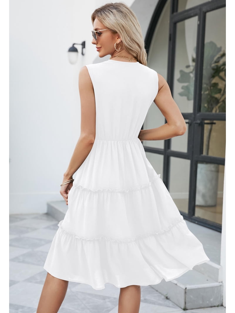 beach vacation dresses 2024 Bkul Womens Summer Sleeveless V Neck Midi Dress Fashion Casual Fit Elegant Boho Sundress (White,X-Large), Women's, Size Size:Long do not bleach MCF Black Tutu Dress Birthday