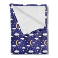 thumbnail image 2 of Sky Soft Flannel Fleece Throw Blanket, Cartoon Night Themed Pattern of Continuous Moon Stars and Clouds, Cozy Plush for Indoor and Outdoor Use, 60" x 80", Dark Lavender Mustard, by Ambesonne, 2 of 5