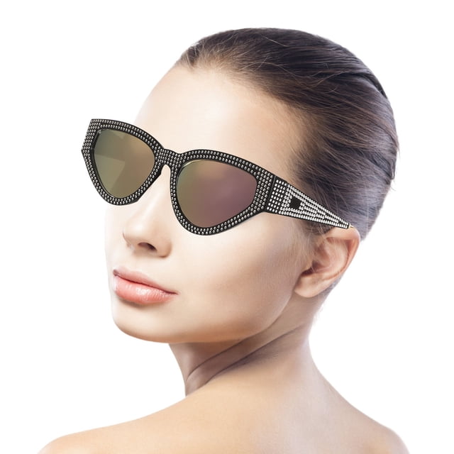 WHAMVOX 1Par Gafas De Sol Con Montura De Metal Dorado Y Protección Uv Para Mujer Con Diamantes