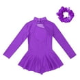 thumbnail image 3 of TiaoBug Kids Girls Rhinestone Figure Ice Roller Skating Dress with Hair Band Gymnastics Skirted Leotard Purple 12, 3 of 7