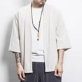 thumbnail image 4 of SWSMCLT Men's Short Kimono Cardigan Fashion Shirt Loose Fit Fall Spring Shirt Jacket Soft Cotton Summer Top Solid Open Front 5 Cream Small, 4 of 4