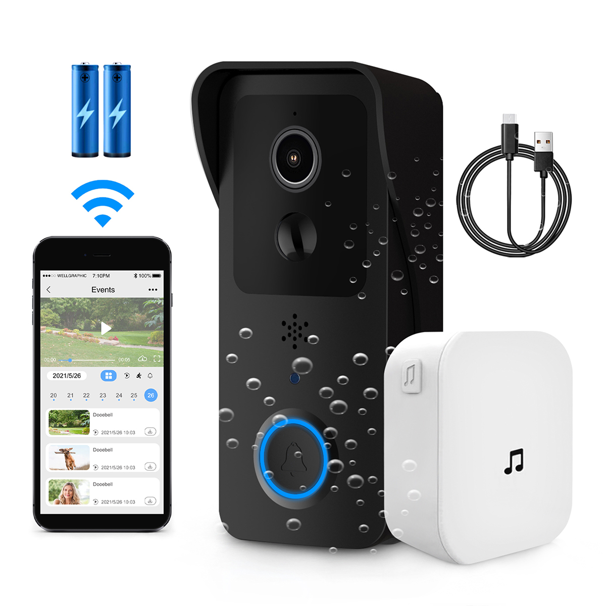 JIAOCHU 2.4GHz & 5Ghz Wireless Video Doorbell Kits 1080P WiFi Security
