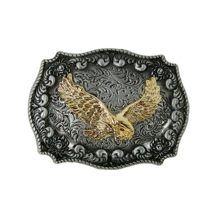 Size one size Eagle Western Belt Buckle, Gold on Silver