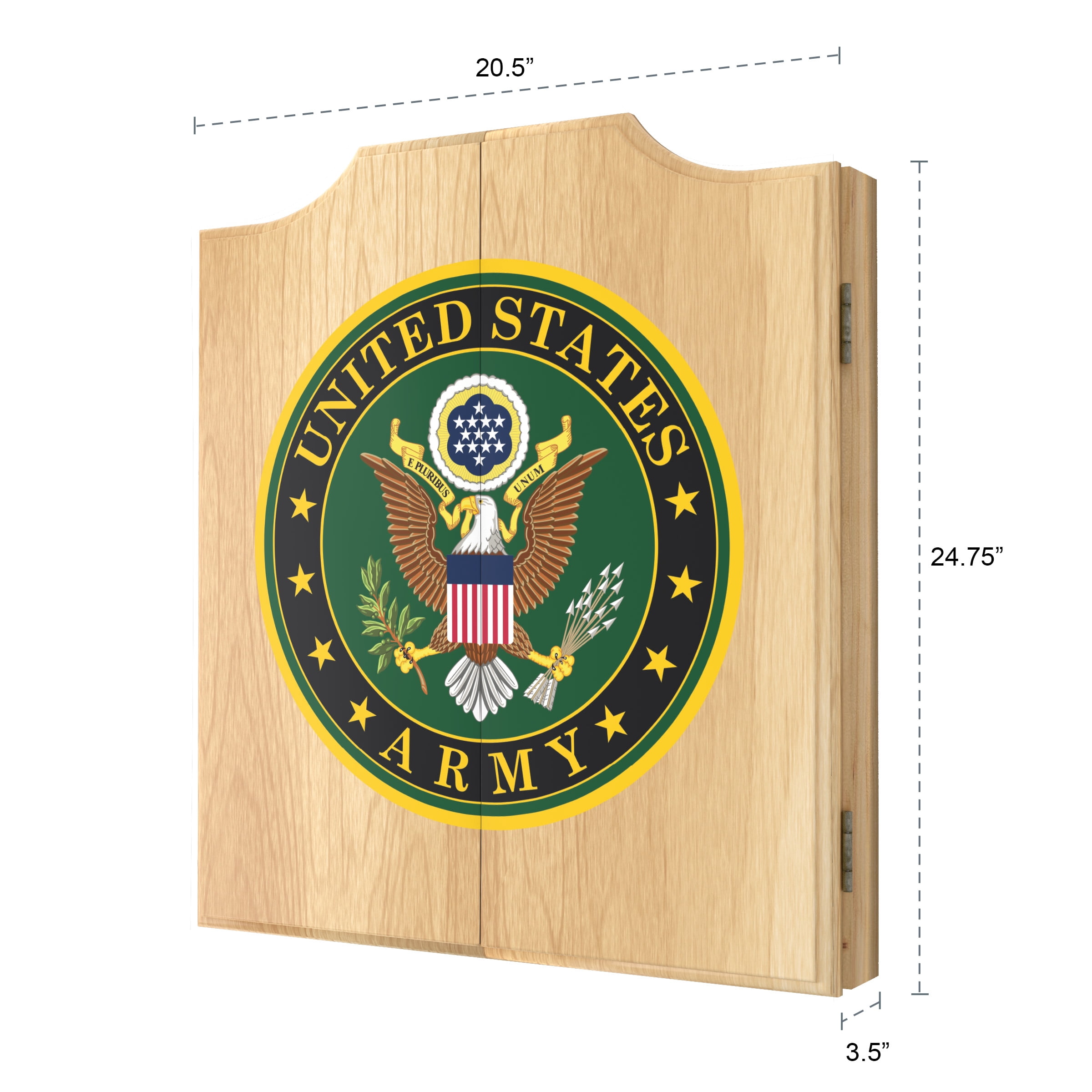 United States Army Symbol Dart Board Cabinet Set with 6 Steel Tip Darts