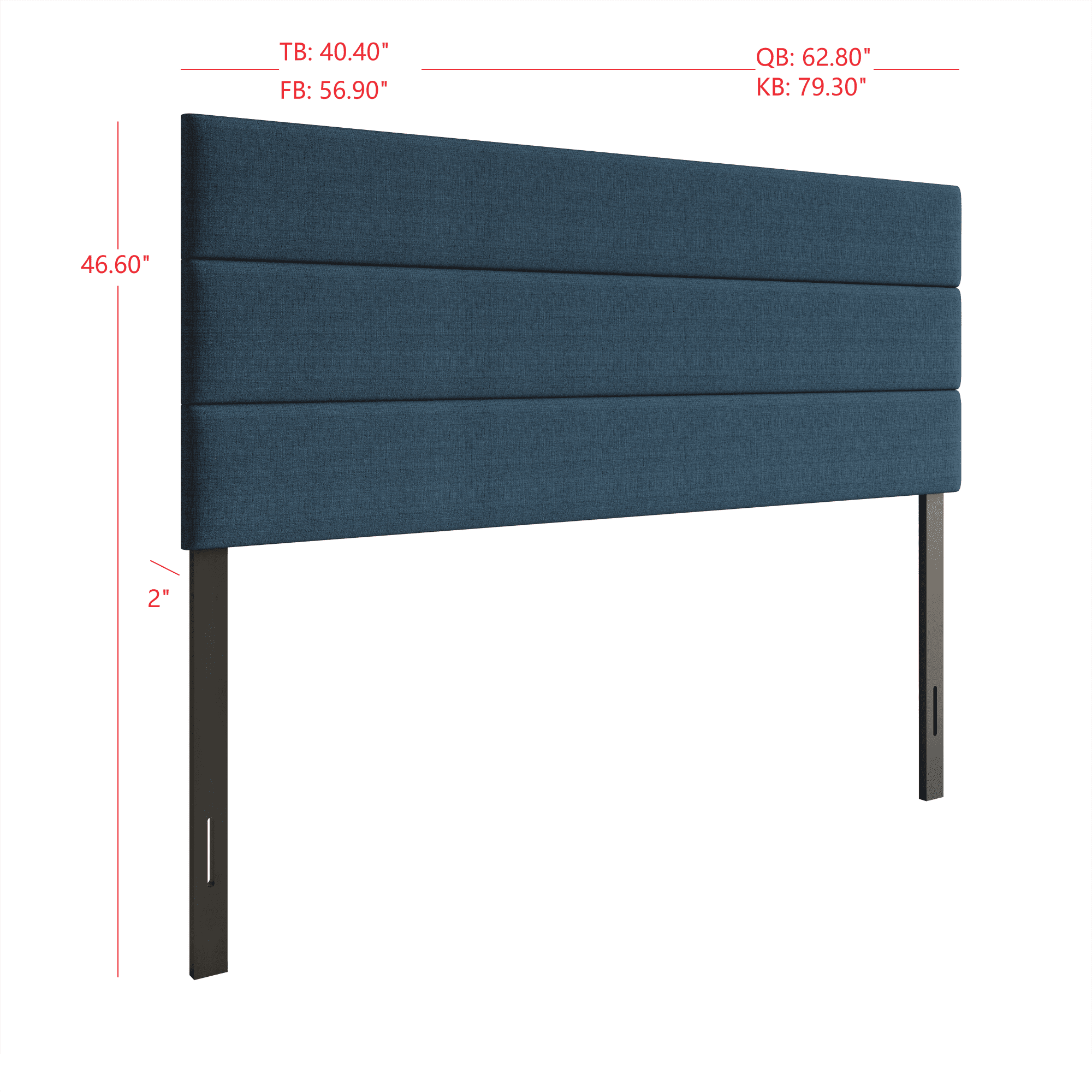 Home Design Corona Queen Upholstered Headboard with Foam Padding and Adjustable Base, Denim Blue, Easy Assembly