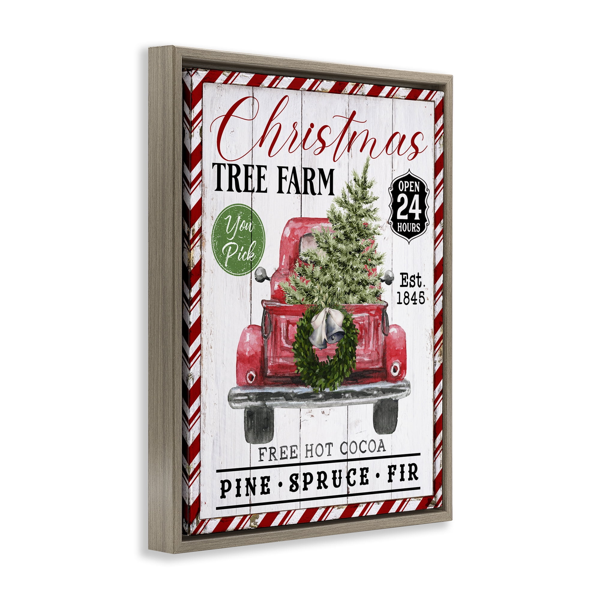 Stupell Industries Holiday Tree Farm Sign Holiday Painting Brown Floater Framed Canvas Art Prints Wall Art, 25 x 31