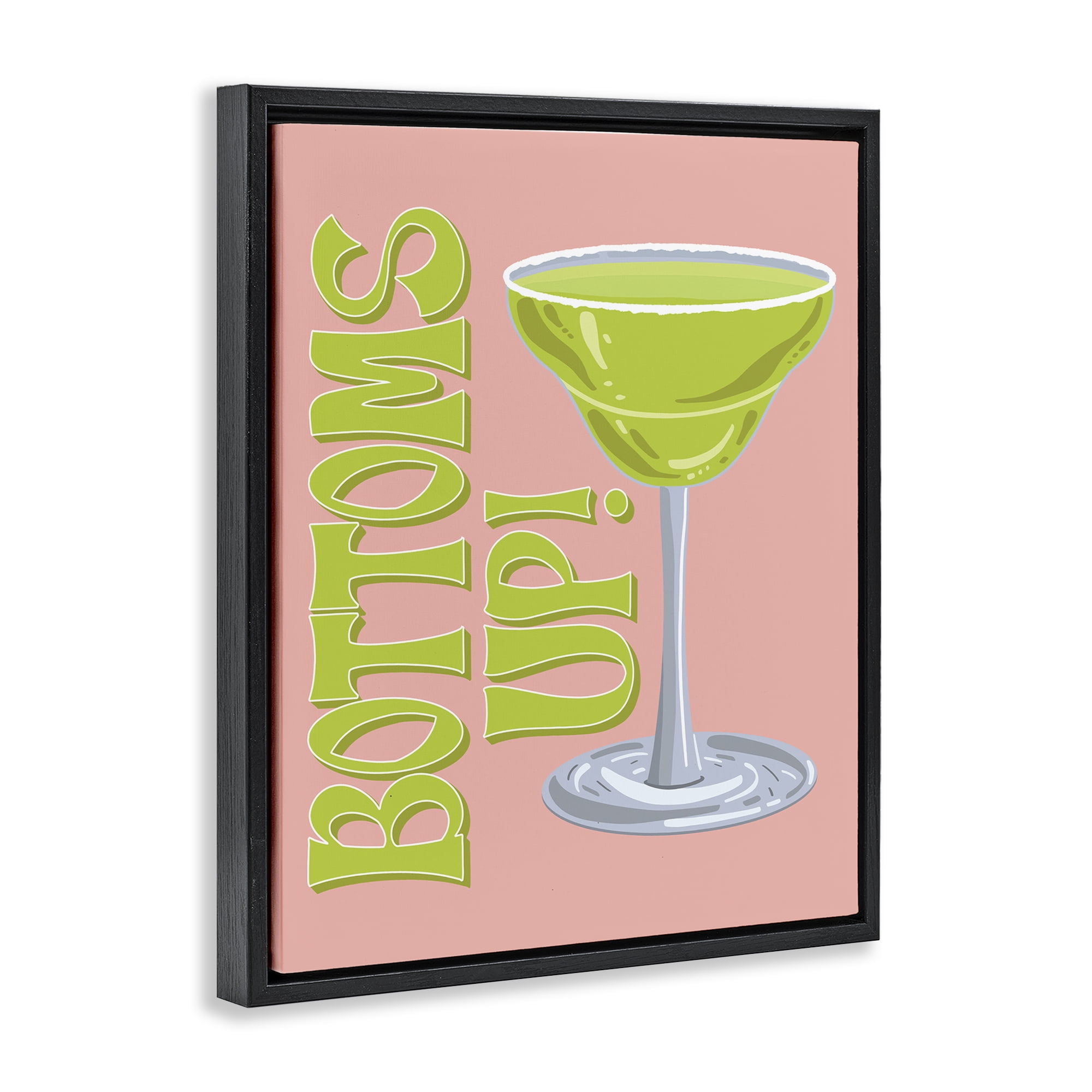 Stupell Industries Bottoms Up Cocktail Food & Beverage Painting Black Floater Framed Canvas Art Print Wall Art, 17 x 21