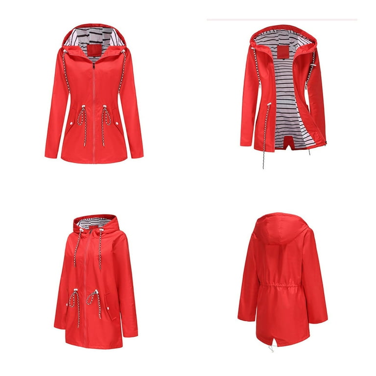 SMihono Deals Womens Jackets Zip Up Coat Fashion Windbreaker Outerwear  Casual Rainproof Jacket Winter Fall Hooded Casual Outwear Jackets for Women  2023 Trendy Pink 14 