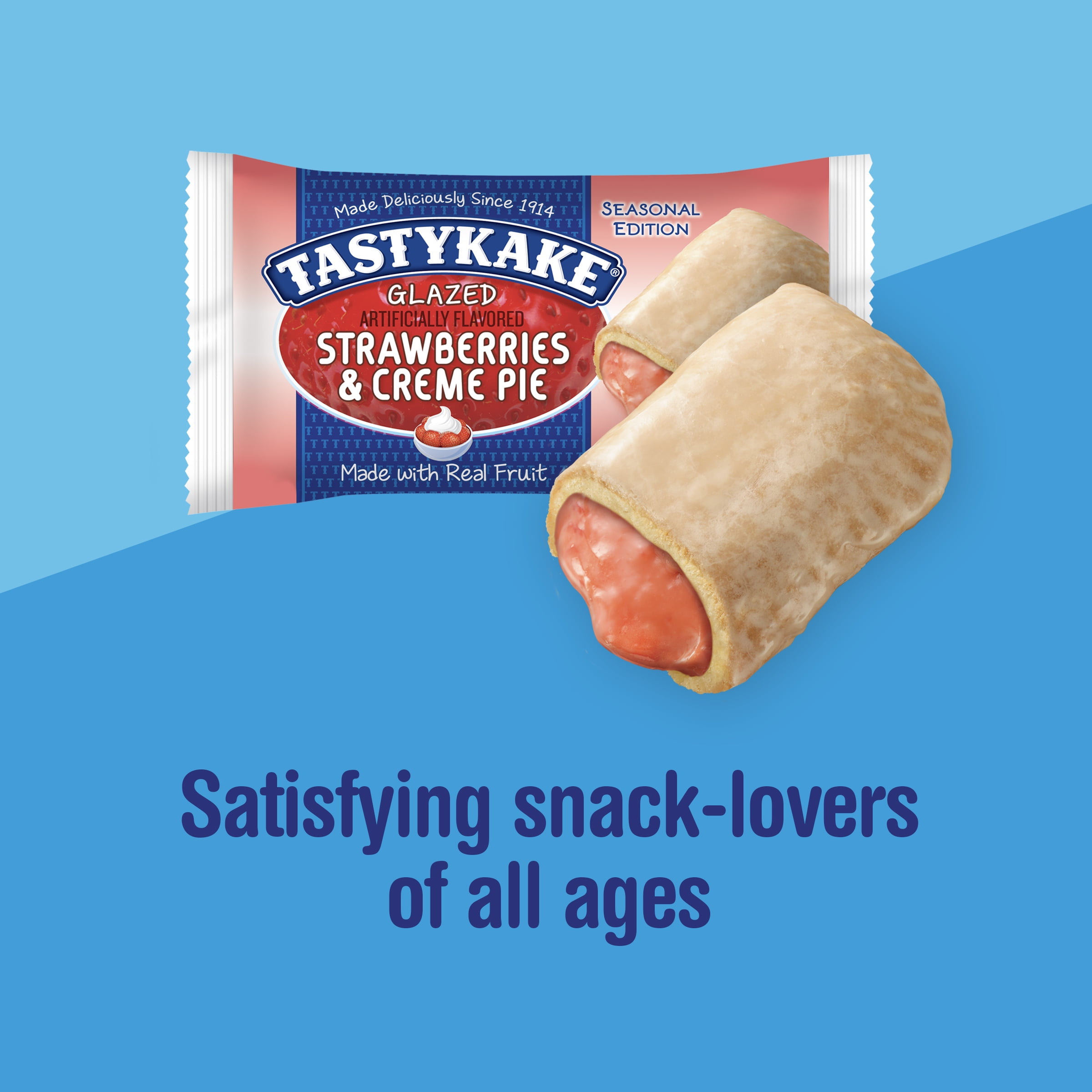 Tastykake Glazed Strawberries & Creme Flavored Pie, Soft Glazed Topped Pie, Shelf-Stable, 4.5 oz
