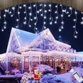 thumbnail image 2 of Cortina de luces LED navideñas para exteriores, impermeables, de 3 a 40 m, con forma de carámbano, para calle, jardín, casa, centro comercial, luces decorativas para aleros, 2 of 5