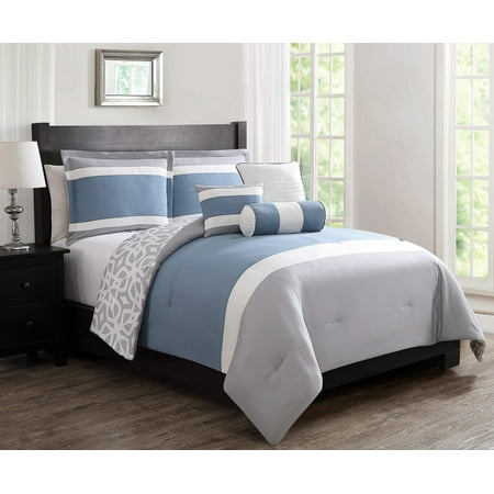 6 Piece Kasen Denim Gray Reversible Comforter Set Queen Walmart Com