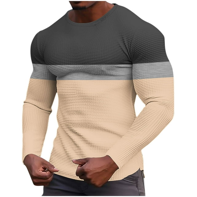 MeetoTime Chemises à Manches Longues pour Hommes Col Rond à Blocs de Couleur Tenue d'Intérieur Haut de Pyjama de Sport