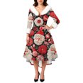 thumbnail image 4 of Christmas Dresses for Women Women's Fashion Elegant Autun And Winter Long Sleeve V-Neck Christmas Print Dress for Holiday Party,Wine,L, 4 of 5
