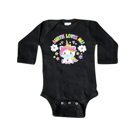 

Inktastic Auntie Loves Me with Cute Rainbow Unicorn Gift Baby Boy or Baby Girl Long Sleeve Bodysuit