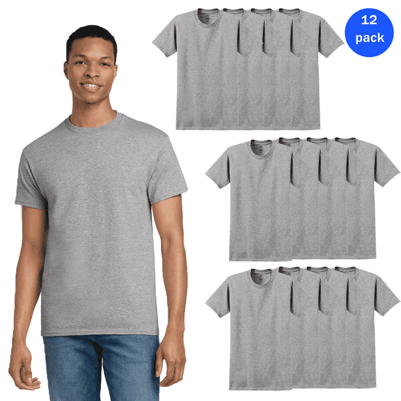 Gildan Short Sleeve T-Shirt, Crewneck Rib Collar Blank Tee, Sports Gray, Pack of 12, S