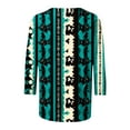 thumbnail image 5 of Cagogo Tee Shirts for Women Summer Tops Under $5 Loose Fitting 3/4 Length Sleeve Vintage Aztec Western Crewneck Ethnic Style Tunics Business Work Green Tshirts Outfits, 5 of 5