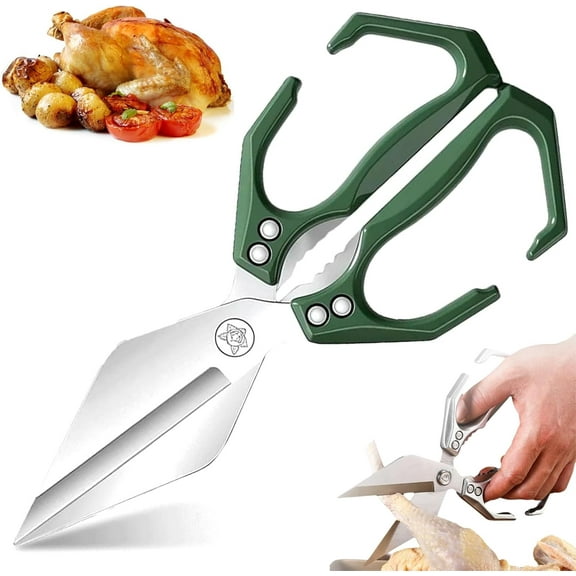 Seattleget Multifunctional Heavy-Duty Kitchen Shears, Poultry Shears with Ergonomic Handle, Japanese High-Carbon Steel Kitchen Scissors, Ultra Sharp, for Chicken, Meat, Seafood, Bone Cutting (Green)