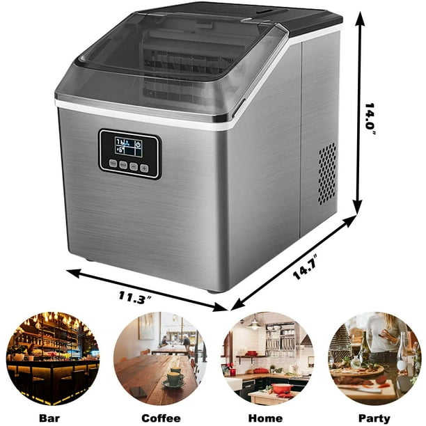 Portable Ice Maker Machine For Countertop 40lbs Ice Cubes Daily With Led Display Self Cleaning Function Perfect For Home Office Bar Parties Electric Nugget Ice Maker With Ice Scoop And 2 4l Basket