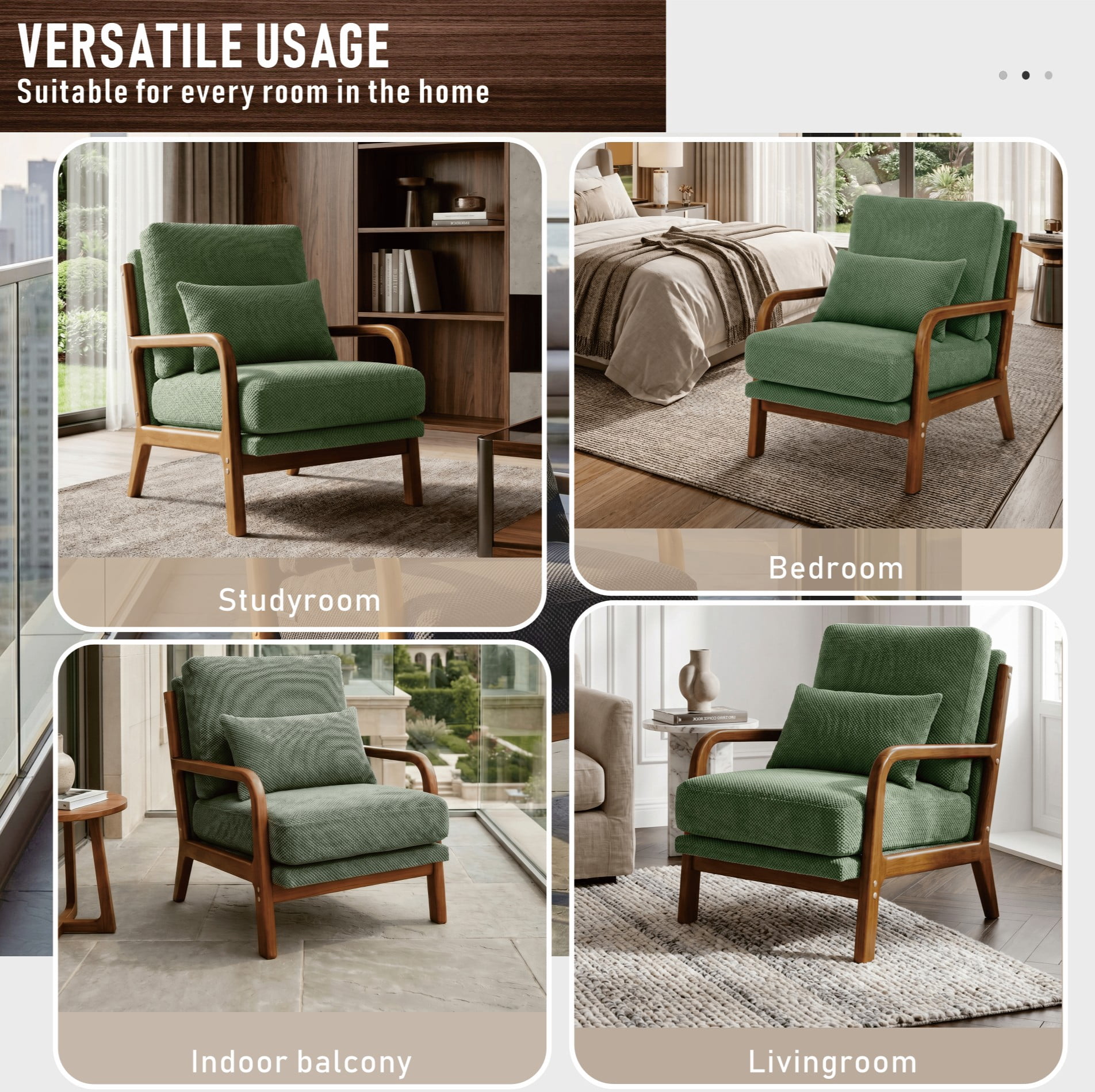 MOONMISS Accent Chair, Reading Club Chair with Pillow for Living Room Bedroom Furniture,Green