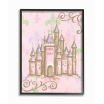 Stupell Industries The Kids Room by Stupell Castle with Fleur de Lis on Pink Background Graphic Art Black Framed Art Print Wall Art, 24x30, by Reesa Qualia
