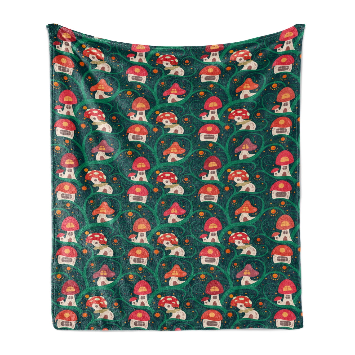 Tree House Print Throw Blanket, Abstract Toadstool Cottages on Swirly ...