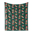 thumbnail image 1 of Tree House Print Throw Blanket, Abstract Toadstool Cottages on Swirly Curlicue Branches Cartoon, Flannel Fleece Accent Piece Soft Couch Cover for Adults, 50" x 60", Orange and Jade Green, by Ambesonne, 1 of 4