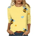 thumbnail image 2 of SOOMLON Womens 3/4 Length Sleeve Tops Plus Size Tunic Bee Festival Tops Casual Round Neck Shirts Funny Honey Bee Graphic T Shirts 2025 Trendy Spring Summer Ladies Tops Loose Outfits Pullover XL, 2 of 5