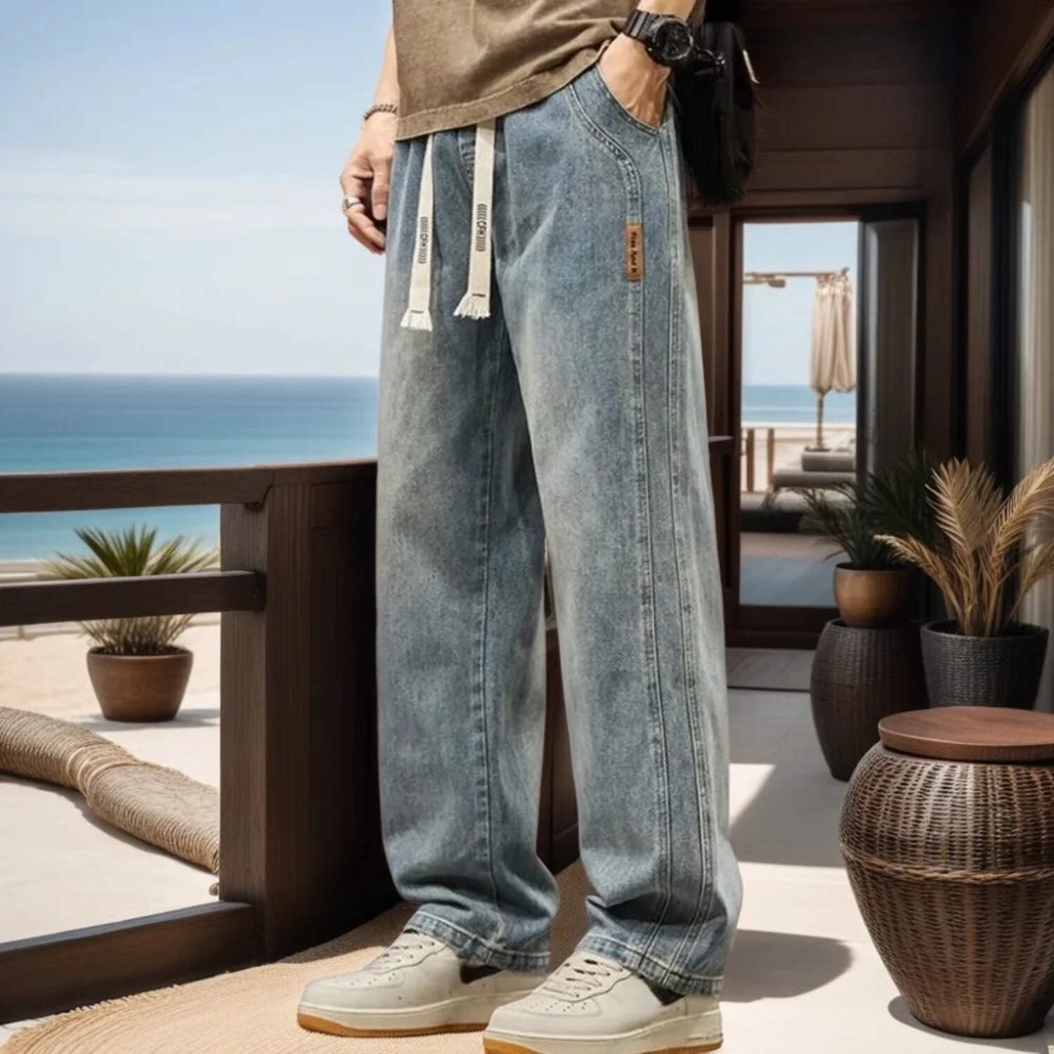 Men's Loose Fit Denim Pants Relaxed-Fit Wide Leg Jeans