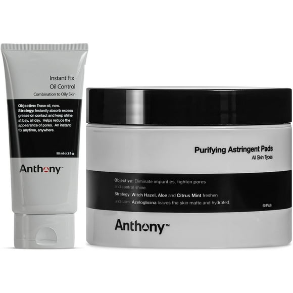 Anthony Purifying Astringent Toner Pads, 60 Count, and Anthony Instant Fix Oil Control, 3 Fl Oz