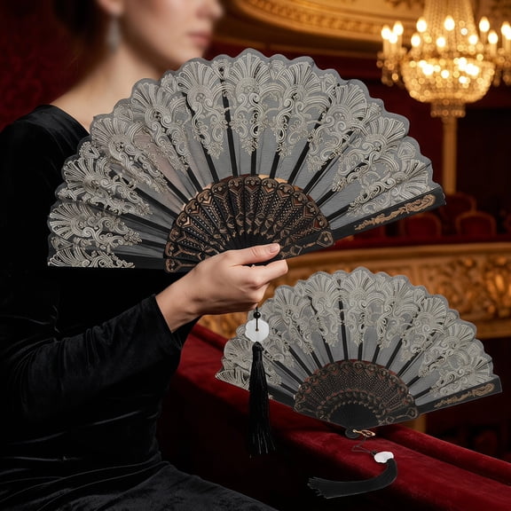OUNONA 2-Pack Foldable Black Embroidery Hand Fans, Chinese Style Decorative Fans for Home, Dance, and Performance Use