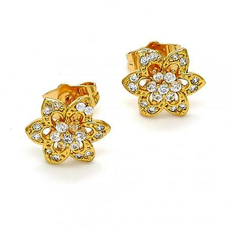 Expensive-Looking Gold Layered Women Flower Stud Earring With White Micro Pave By Folks