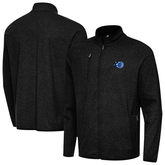 Men's Antigua Heather Black Orlando Magic New Logo Raglan Hold-Up Full-Zip Tri-Blend Jacket
