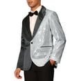 thumbnail image 4 of INSPIRE CHIC Sequin Blazers for Men's Color Block Peak Lapel Tuxedo Wedding Sparkly Suit Jacket M Black Silver, 4 of 5