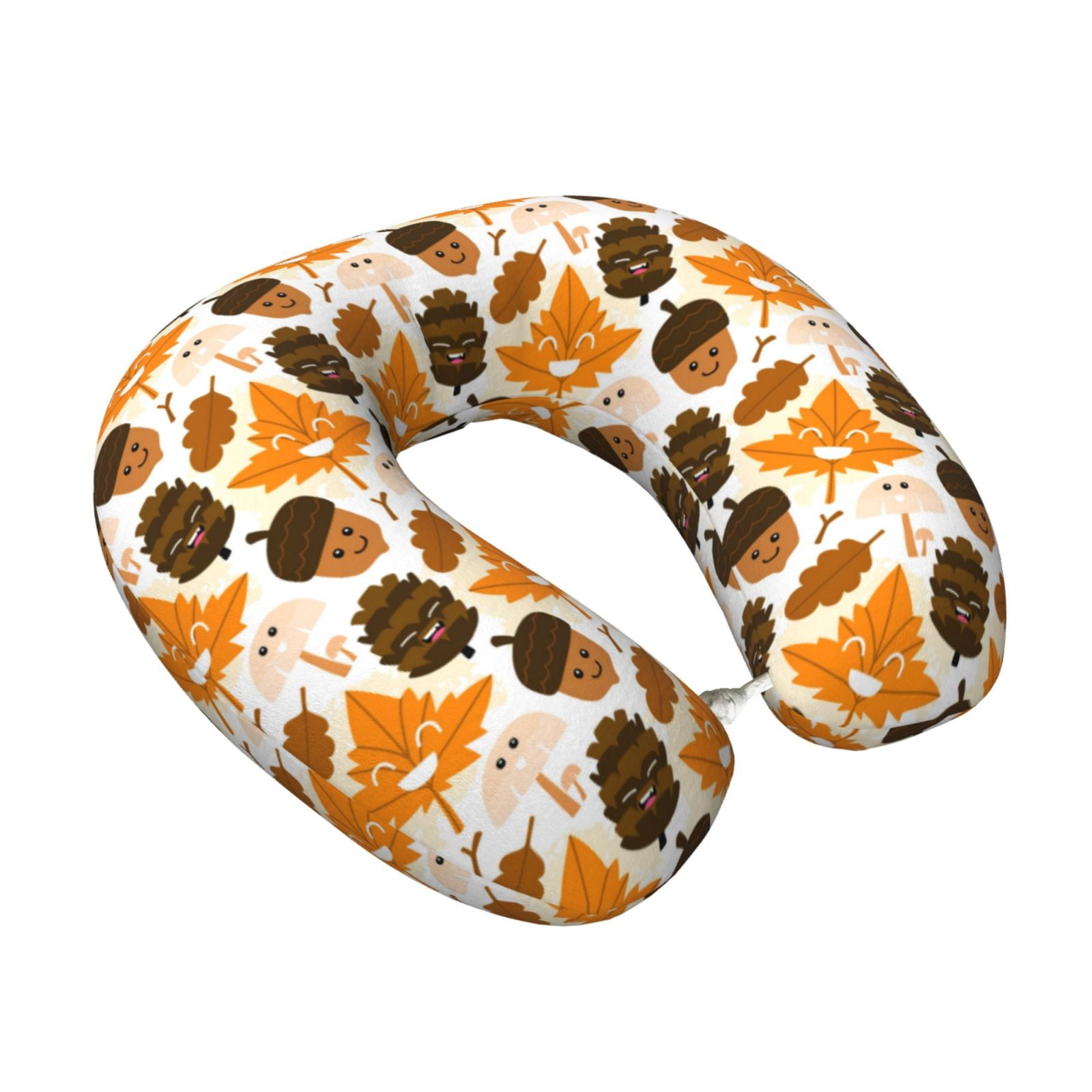Xecao Autumn Woodland Characters Print Memory Foam Cervical Neck Pillow Versatile U-Shaped Pillows for Home,Office,Camping,Travelling,Soft Washable Cover