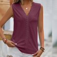 thumbnail image 2 of Gifts Usmixi Womens Tank Tops Casual Solid Lace Trim Hollowed Going out Shirts Vest Summer Trendy Plain V-Neck Sleeveless Shirts Blouse Wine m, 2 of 5