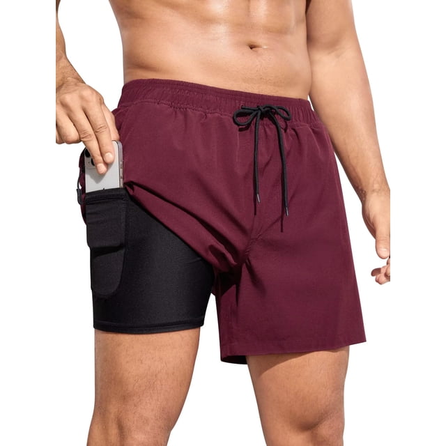 Bañador SILKWORLD para hombre con forro de compresión, color rojo oscuro