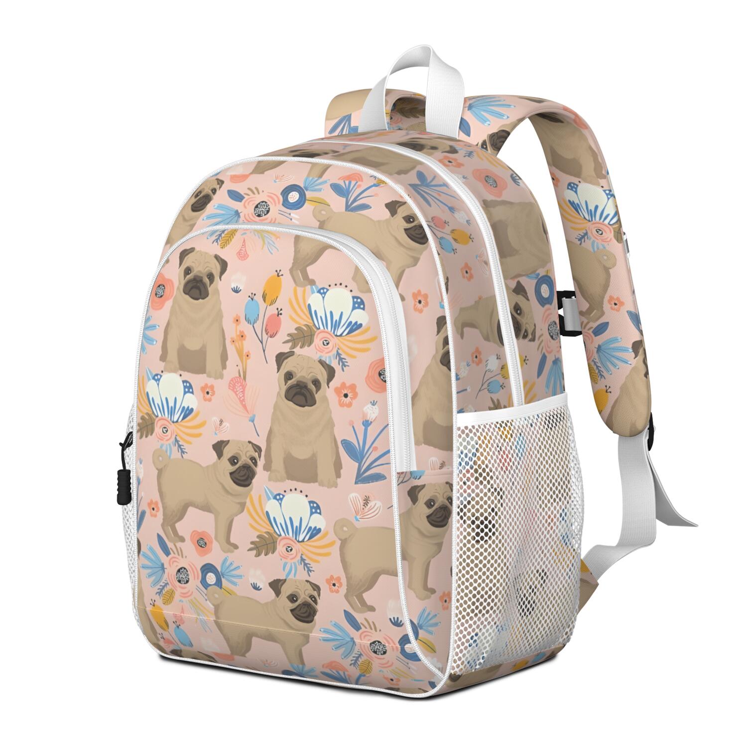 Bulldog Dog and Flower Florals Backpack for School,Cute School Bag,Schoolbag with Adjustable Shoulder Straps & Padded Back,15"x11.42"x5.5"
