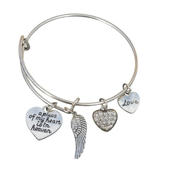 Memorial Jewelry, Memorial Bracelet, A Piece of My Heart is in Heaven Love Charm Bangle Bracelet